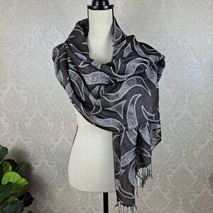 F.C. Dark Gray & Silver Pashmina Wrap Swirl Pattern Reversible